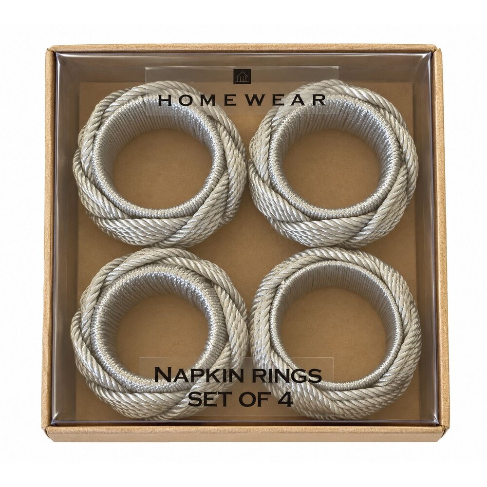 Homewear Napkin Rings Set of 4 Silver Braided Cord Nautical Beach House Summer
